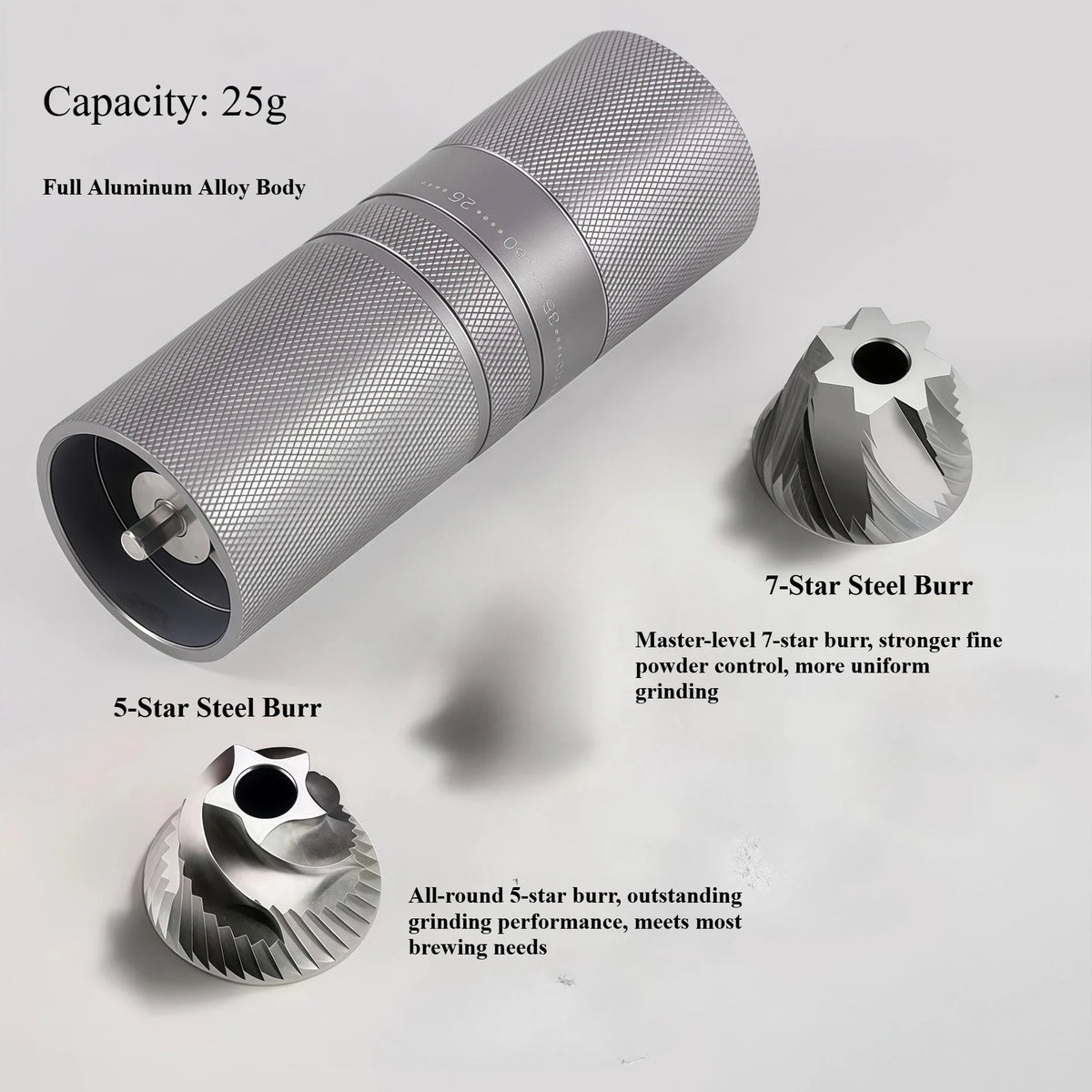 Manual Hand Coffee Grinder – Titanium & Aluminum Burr Mill Manual Coffee Grinder Qme