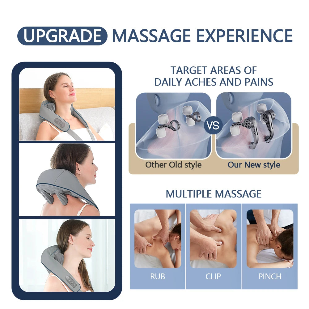 Foreverlily 26W Wireless Neck & Shoulder Kneading Massage Shawl Neck Shoulder Massager Qst