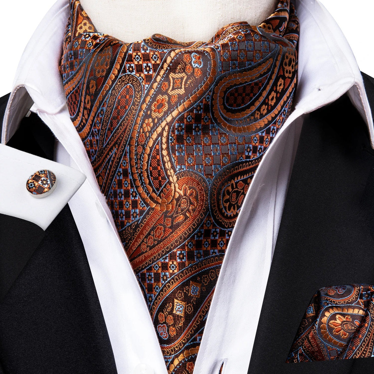 Men's Paisley Cravat Ascot Set with Cufflinks & Handkerchief Cravat Ascot Set Qme LDAS1037