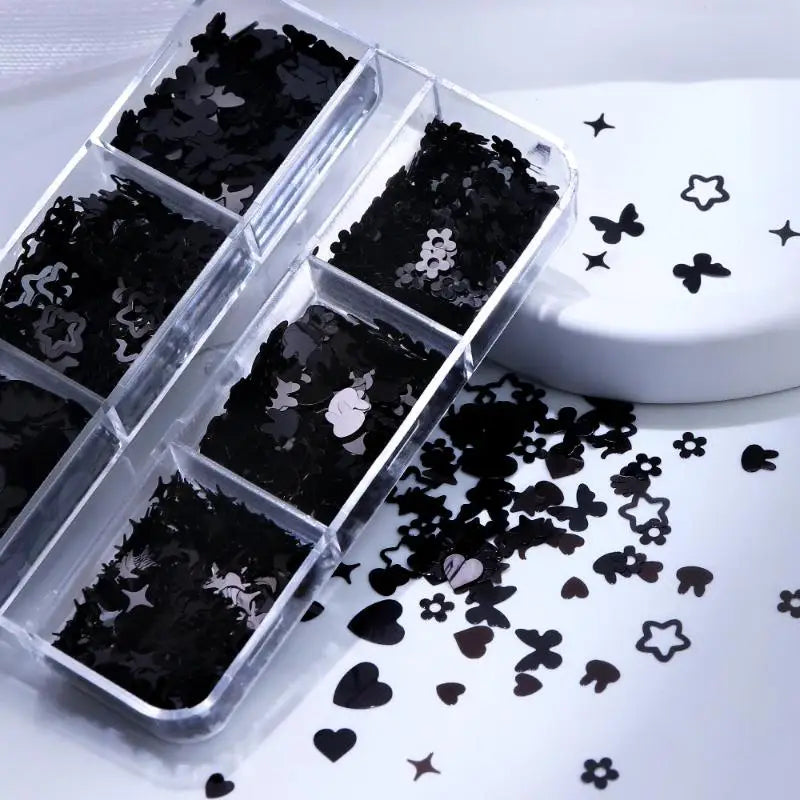6-Grid Nail Glitter Set – Heart Butterfly Star Sequins DIY Nail Art Glitter Qst