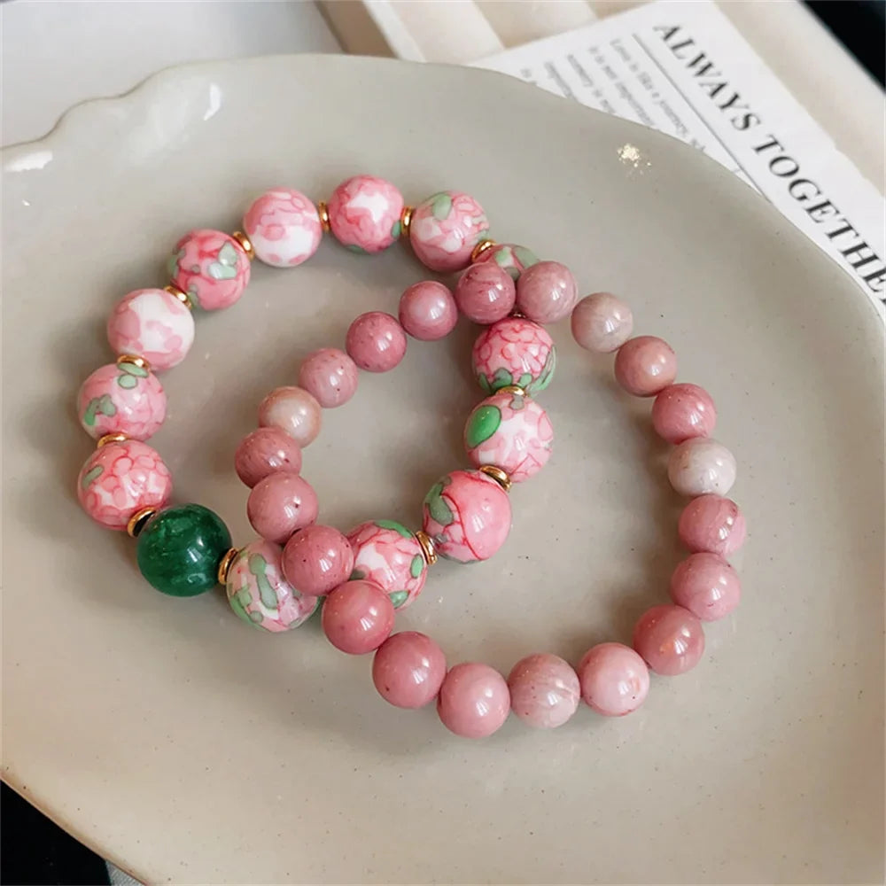 Chinese Peach Blossom Electroplated Ceramic Bead Bracelet Ceramic Bead Bracelet Qme
