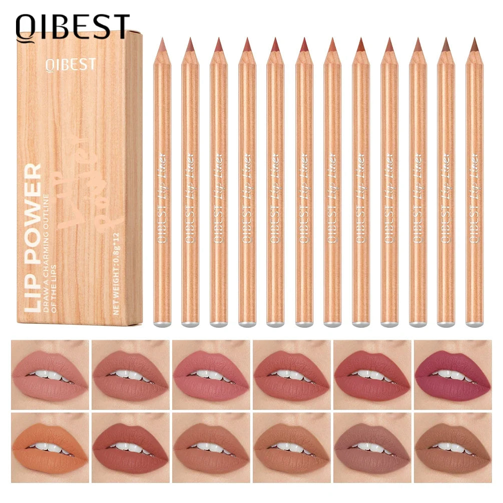 QIBEST Matte Lip Liner Pencil – Smudge-Proof Contour Pen Lip Liner Pencil Qme Lipliner sets