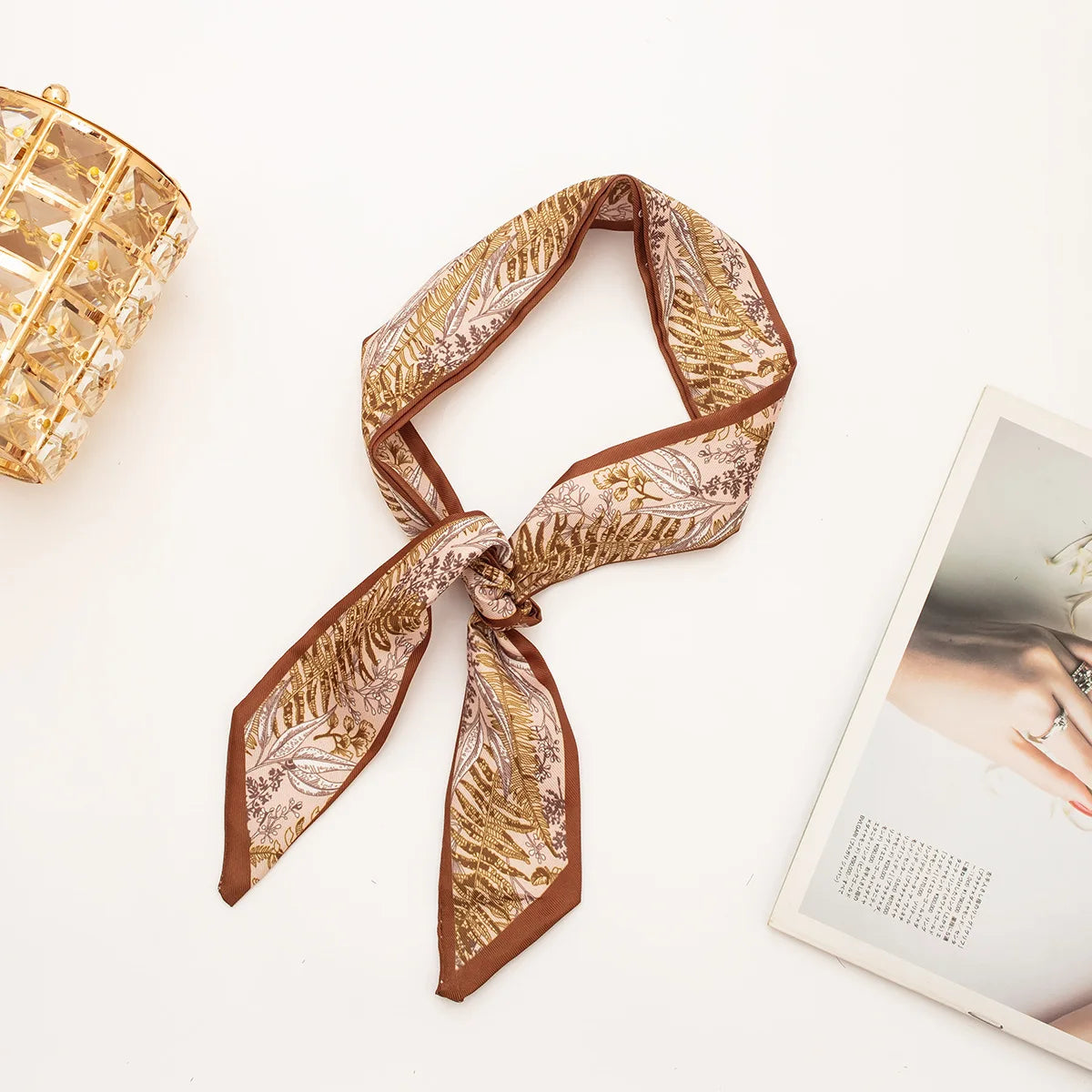 Women's Skinny Ribbon Scarf – Printed Polyester Hair Tie & Headscarf Ribbon Hair Scarf Qme Pink