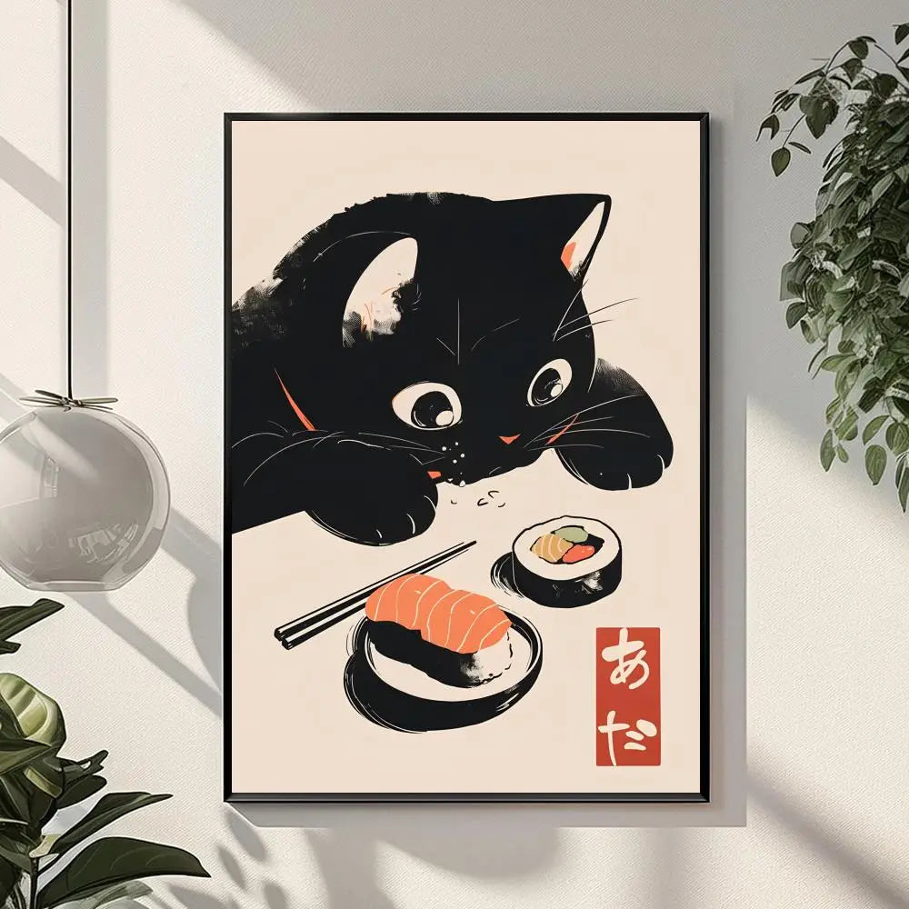 Retro Black Cat Canvas Wall Art Poster – Home & Office Décor Canvas Wall Art Qst Black4 50x70cm Unframed