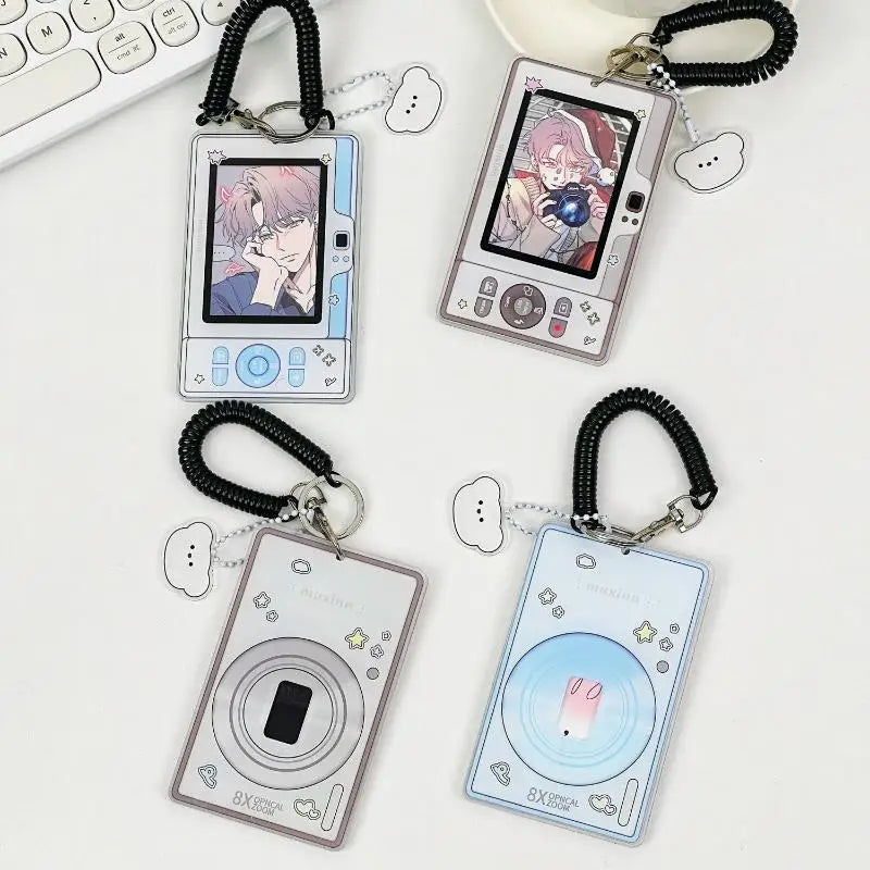 Camera-Shaped Clear Acrylic Photocard Holder with Coil Lanyard Photocard Holder Qme