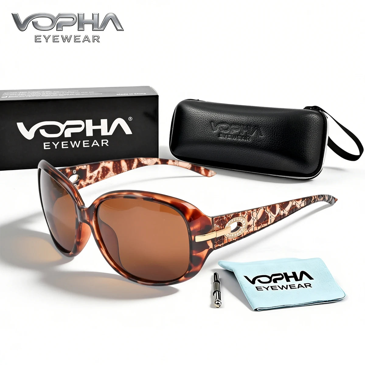VOPHA Polarized UV400 Sunglasses – Rectangle Women Men Eyewear Polarized Sunglasses Qst Cheetah print brown
