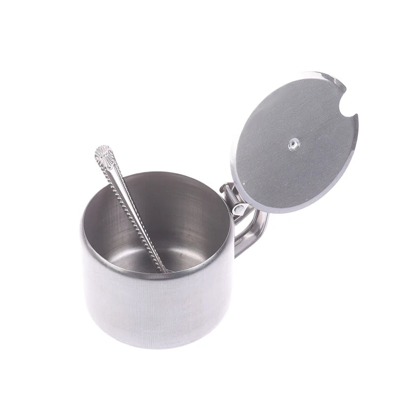 Stainless Steel Spice Jar with Lid, Handle & Spoon – Dustproof Spice Storage Jar Qst