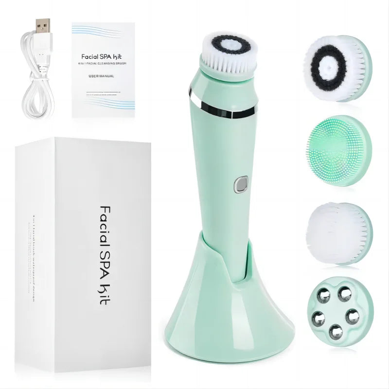 VIMYSHOW 4-in-1 Sonic Facial Cleansing Brush | IPX7 Waterproof Facial Cleansing Brush Qst Green
