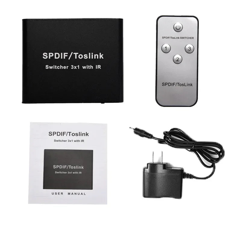 3x1 Optical Audio Switcher TOSLINK LPCM DTS Dolby + Remote Optical Audio Switcher Qme