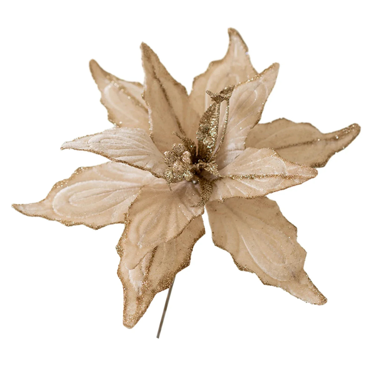 Glitter Artificial Poinsettia Flowers Christmas Tree Decorations Artificial Christmas Flowers Qme Light Gold