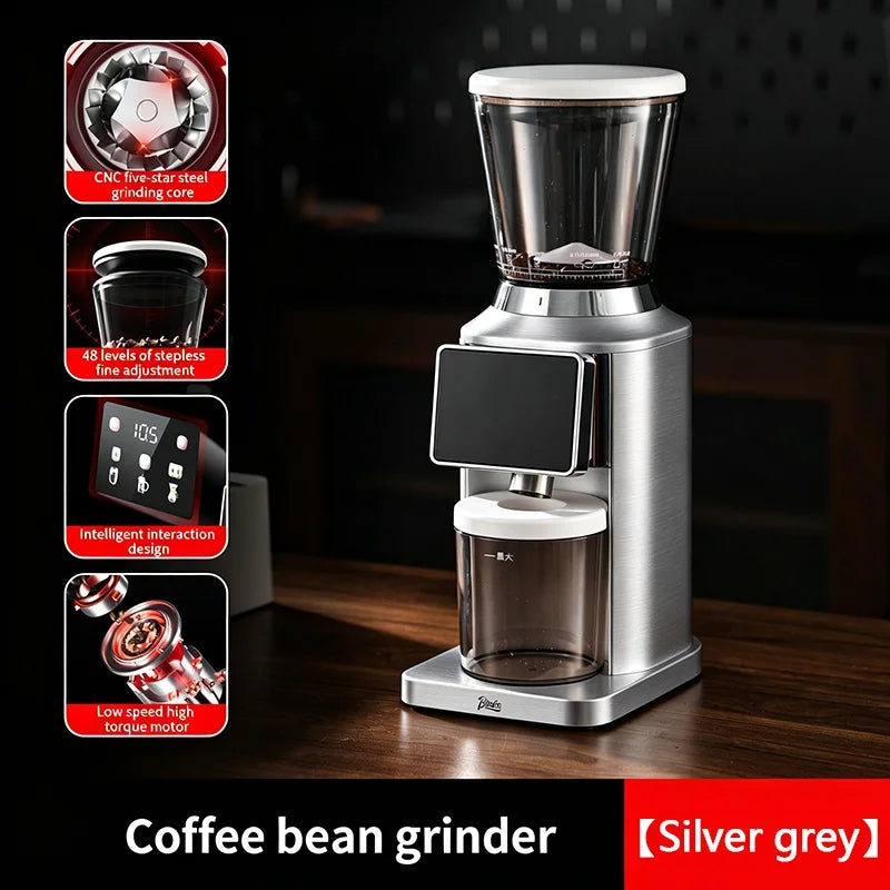 BINCOO Electric Coffee Grinder – 48-Setting Burr Mill Electric Coffee Grinder Qst Silver Grey