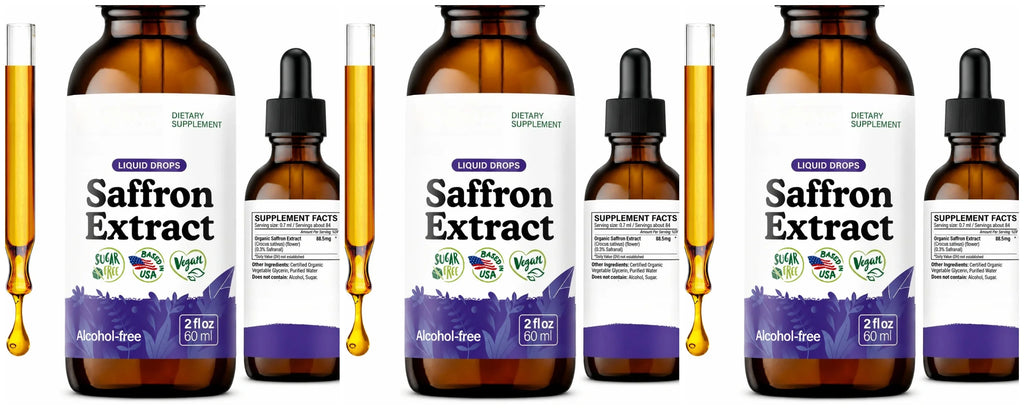 Organic Saffron Liquid Extract Drops – Vegan, Alcohol Free 60ml Herbal Liquid Supplement Qst 3bottles 180ml
