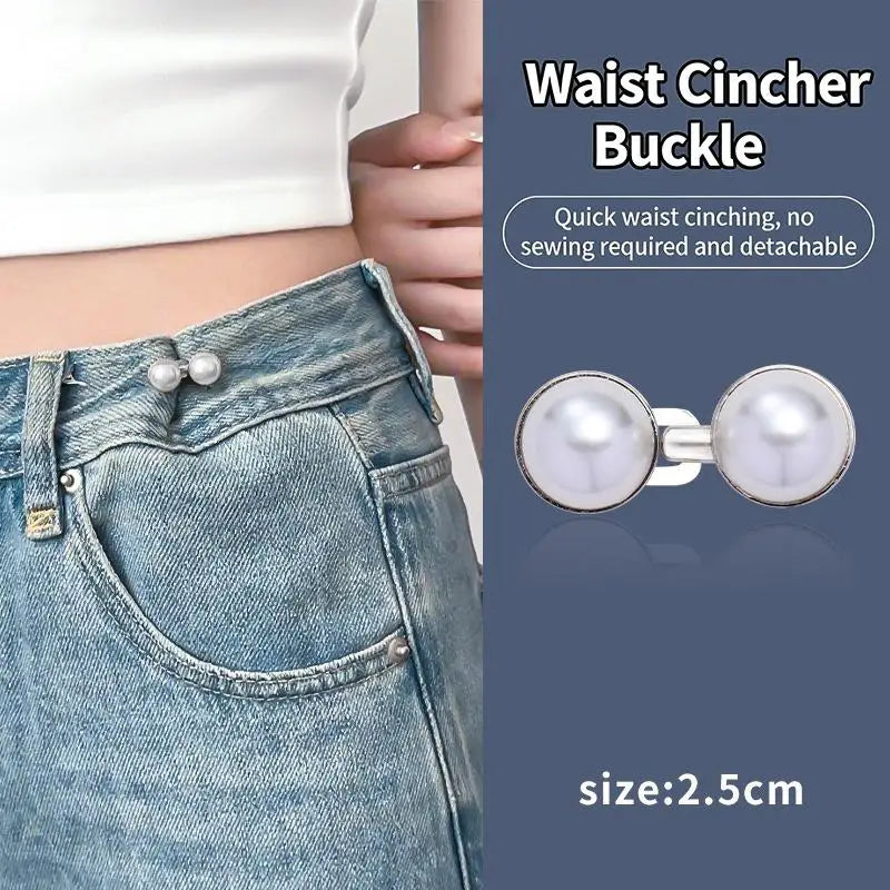 Rhinestone Pearl Adjustable Jean Waist Buckle Buttons – 4 Colors Waist Buckle Clip Qme A2