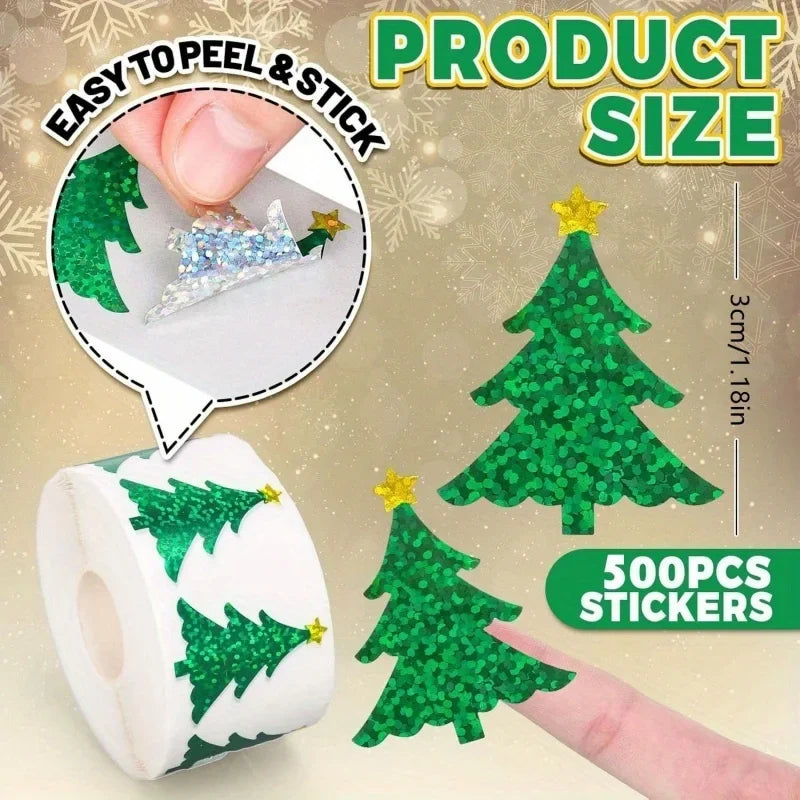 1000 Christmas Sticker Rolls – Laser Tree & Santa Hat (2 Rolls) Christmas Sticker Roll Qme
