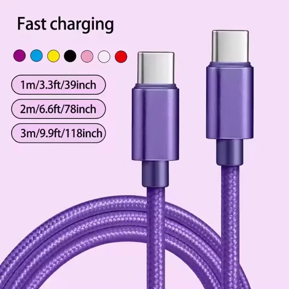 66W Nylon Braided USB-C Fast Charging Cable 1m 2m 3m USB-C Charging Cable Qme