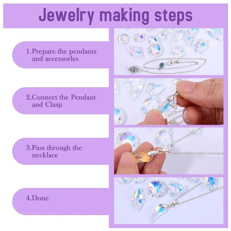 Crystal Glass Charm Pendants – Multi-Shape DIY Beads | 11 Colors Glass Charm Beads Qme