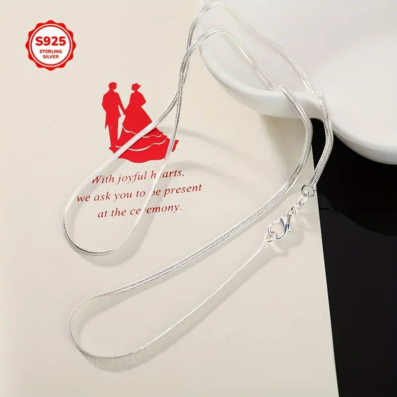925 Sterling Silver Flat Snake Chain Necklace – Women & Men Sterling Silver Necklace Qme