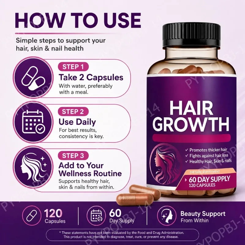 Hair Growth Vitamins – Biotin & Collagen, 120 Capsules Hair Growth Supplement Qst