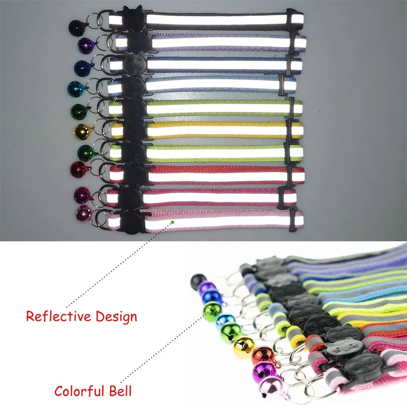 Reflective Cat Collar with Bell – 6-Piece Nylon Set Cat Collar Set Qme
