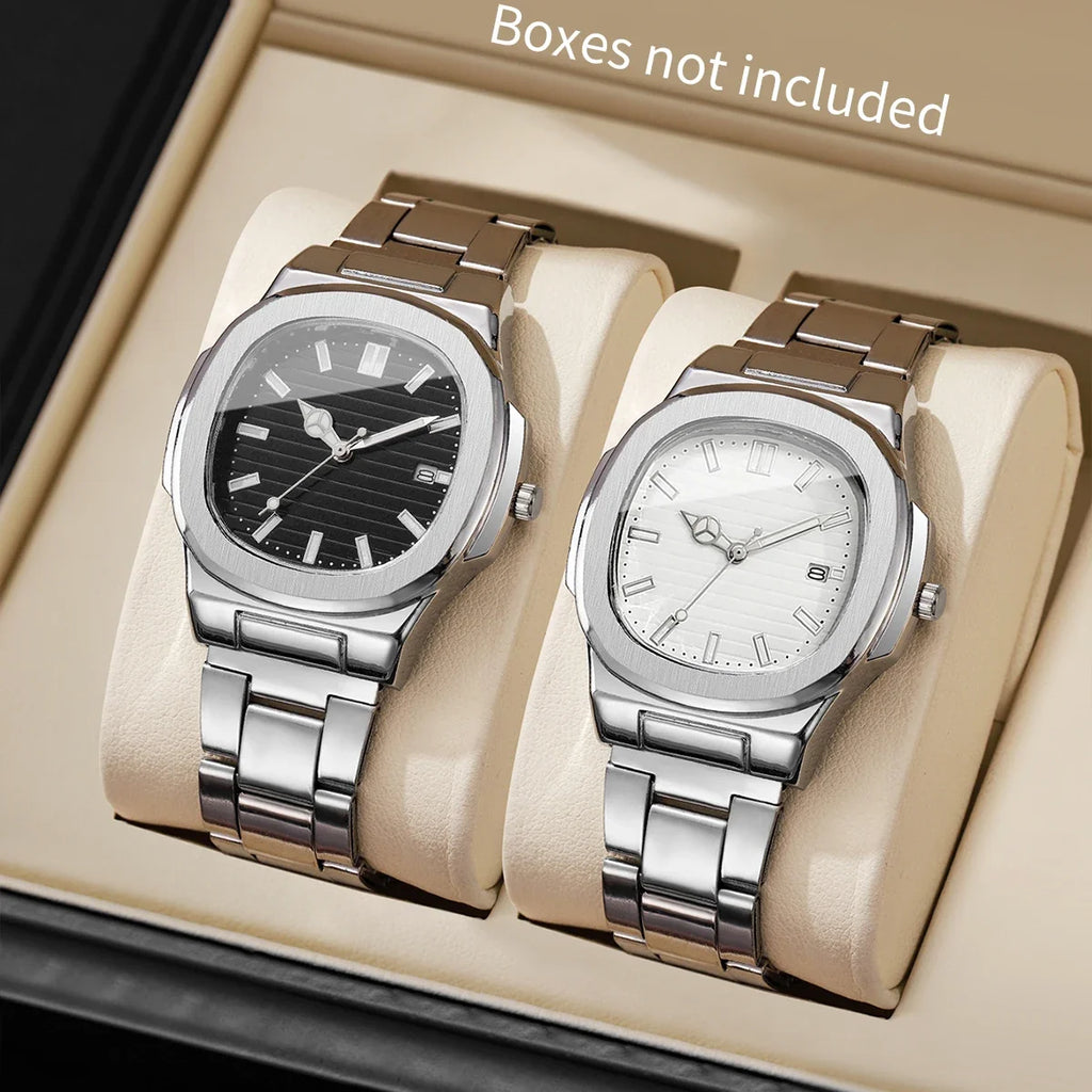 Men's Luxury Square Dial Quartz Business Wristwatch Quartz Wristwatch Qme 2PCS B No Box