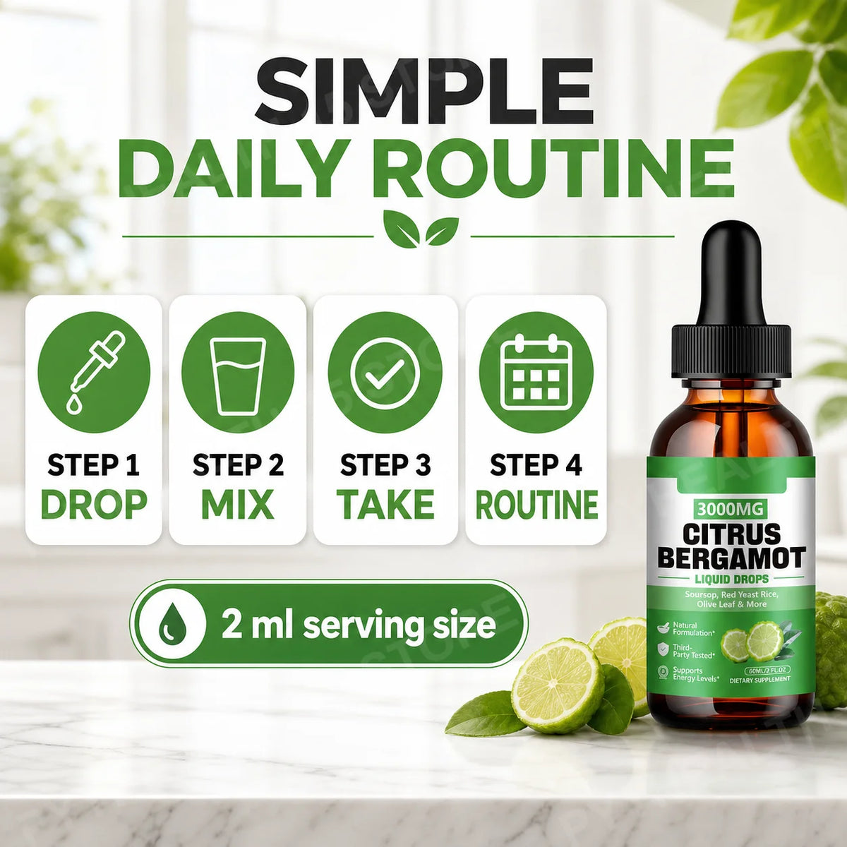 Citrus Bergamot Liquid Drops 3000mg 2-Pack | Heart Wellness Wellness Liquid Supplement Qst