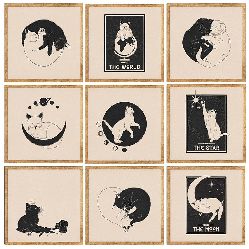 Yin Yang Cats Celestial Canvas Print – Boho Astrology Wall Art Canvas Wall Art Qst