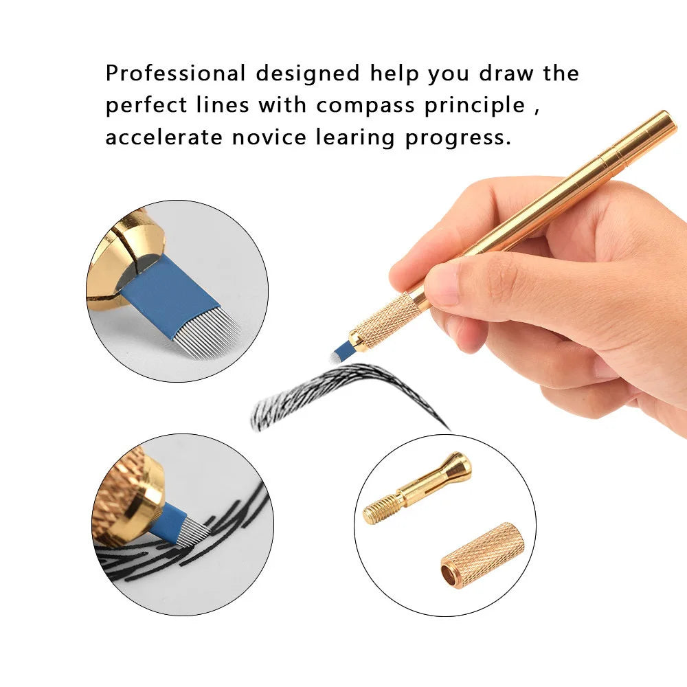 Golden Tebori 3D Microblading Pen & Needles – Permanent Makeup Microblading Pen Qme
