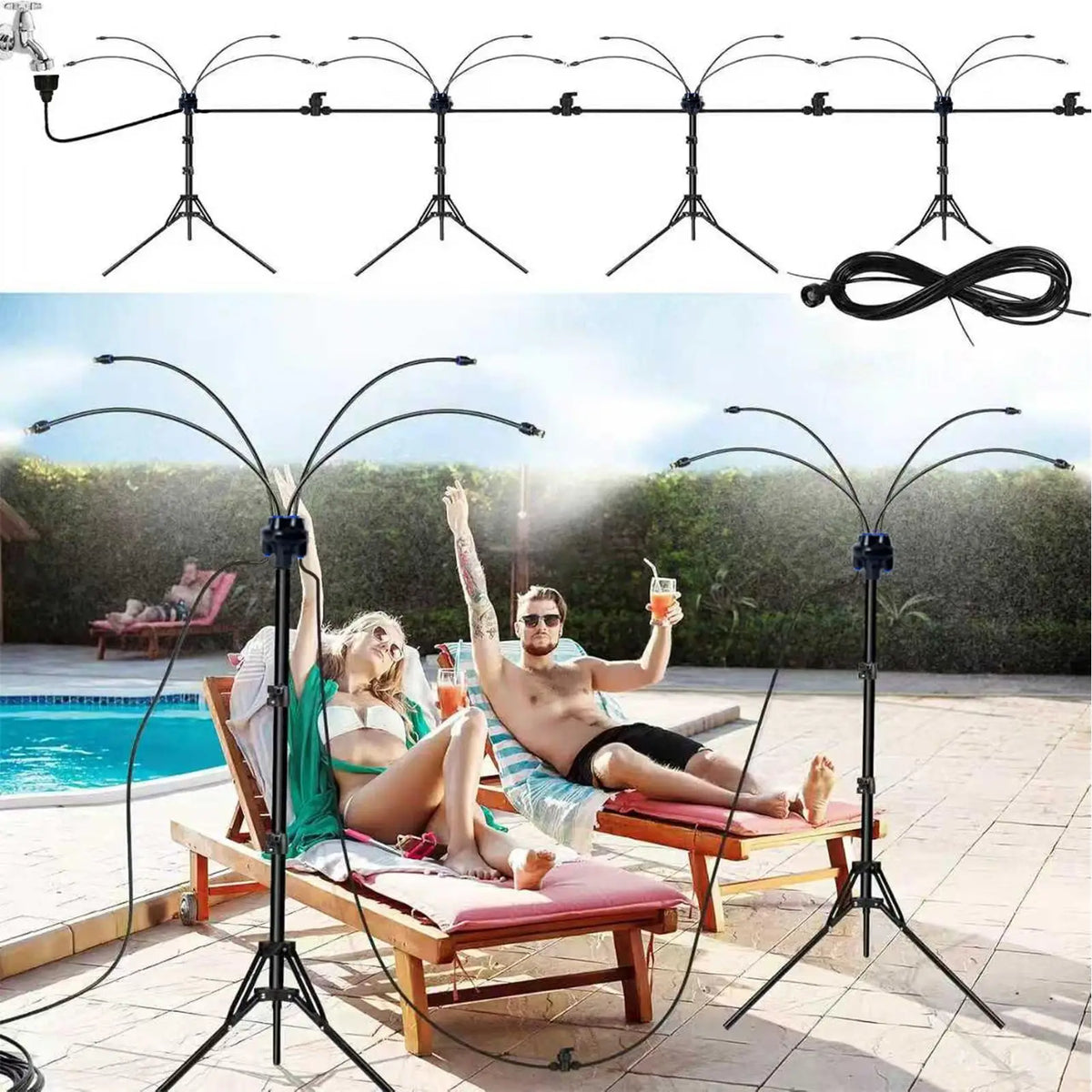 Portable Standing Patio Mister | Adjustable Height Sprinkler Patio Misting Sprinkler Qme