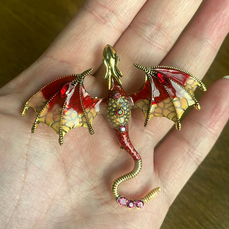 Enamel Dragon Brooch – Rhinestone Legend Animal Pin Enamel Brooch Pin Qme