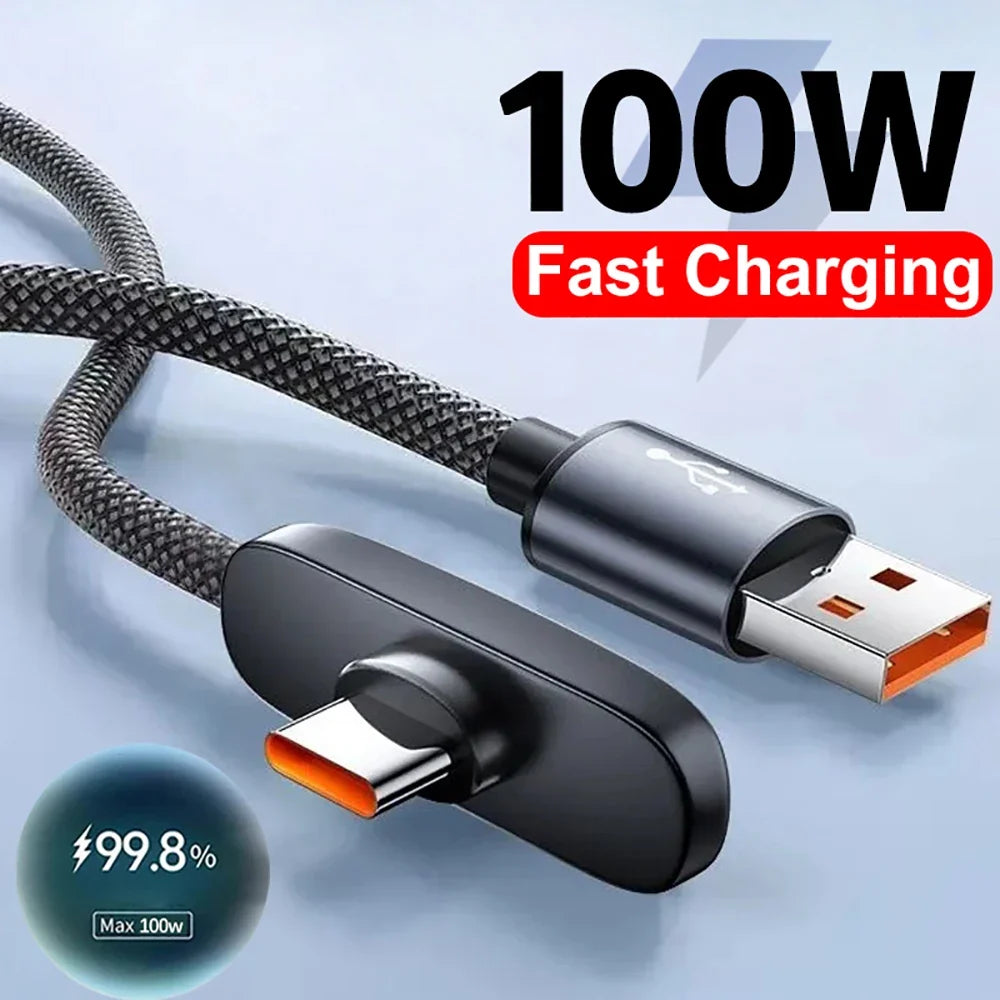 USB-C 100W 6A 90° Braided Fast Charging Cable 1M/1.5M/2M USB-C Charging Cable Qme