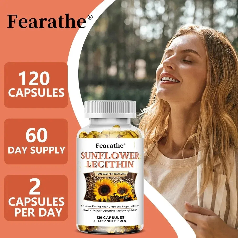 Sunflower Lecithin 120 Softgels – Non-GMO & Gluten Free Lecithin Supplement Qst