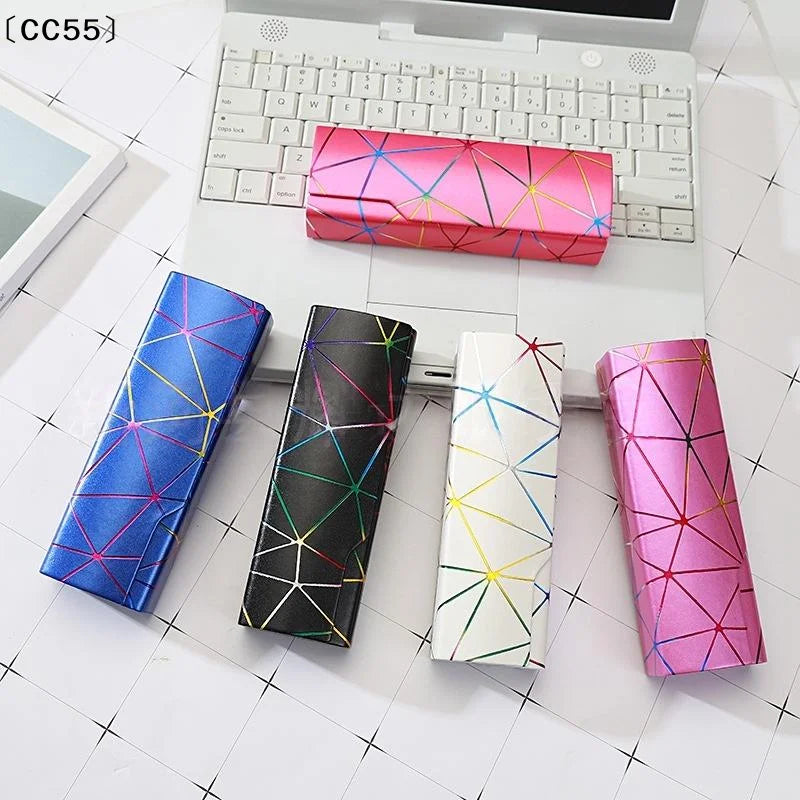 Geometric Hard Eyeglasses Case – PU Leather Spectacle Box Eyeglasses Case Qst