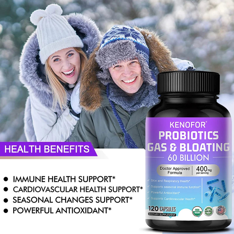 Probiotics 60 Billion CFU + Digestive Enzymes & Prebiotics 120 Caps Probiotic Supplement Qst
