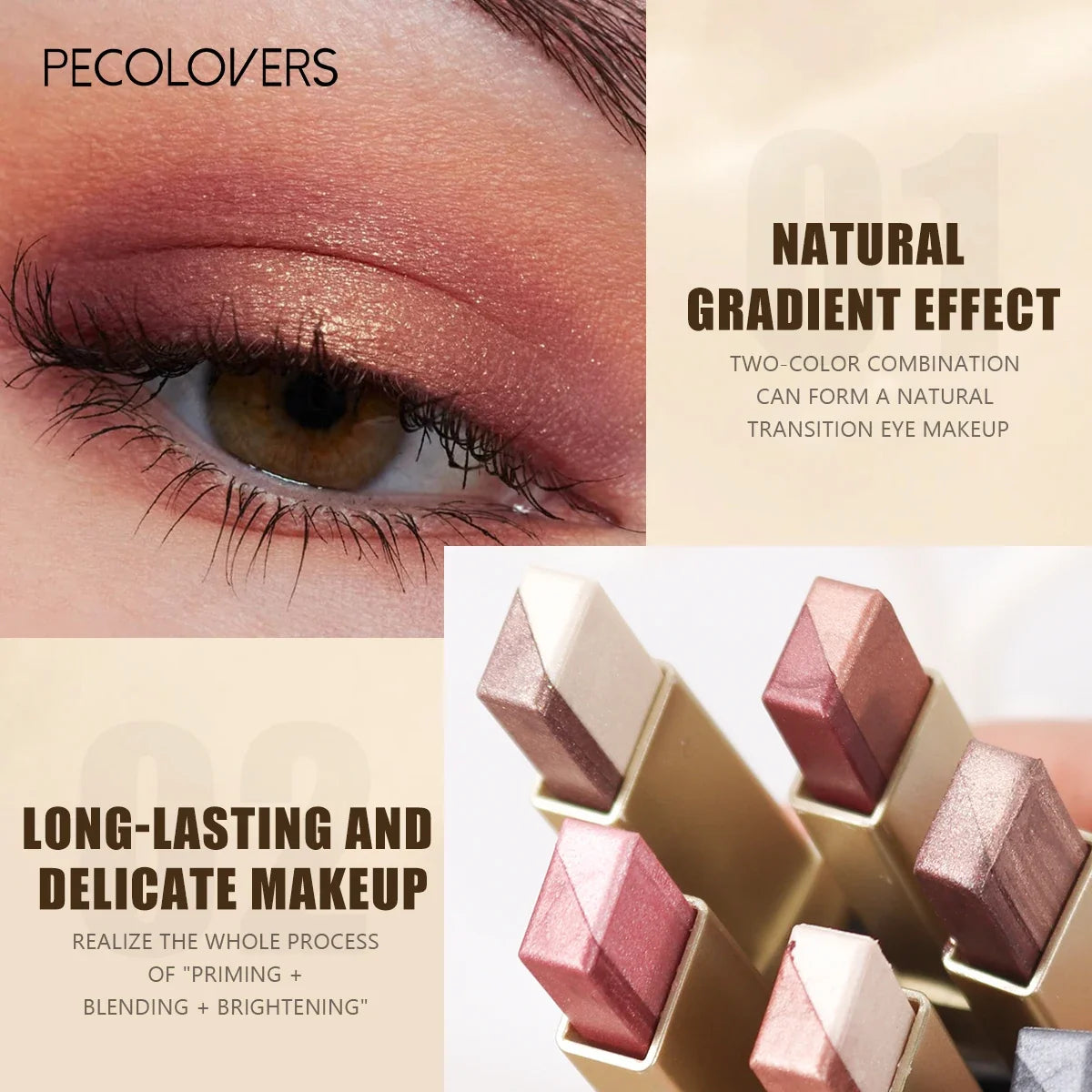 Qme Glitter Eyeshadow Stick | Dual-Tone Push-Pull | 6 Colors Glitter Eyeshadow Stick Qme