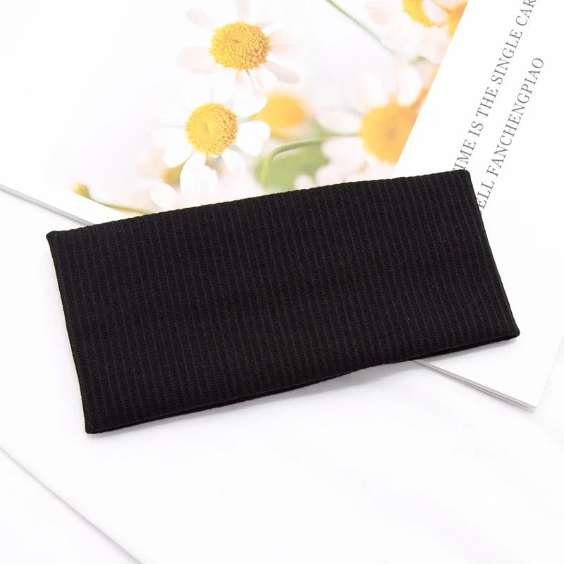 Women's Cotton Wide Turban Twisted Knotted Headband – 11 Colors Turban Headband Qme black
