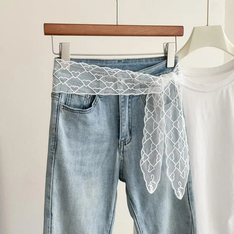 White Lace Mesh Embroidery Waist Belt for Women – Boho Style Lace Waist Belt Qst A6