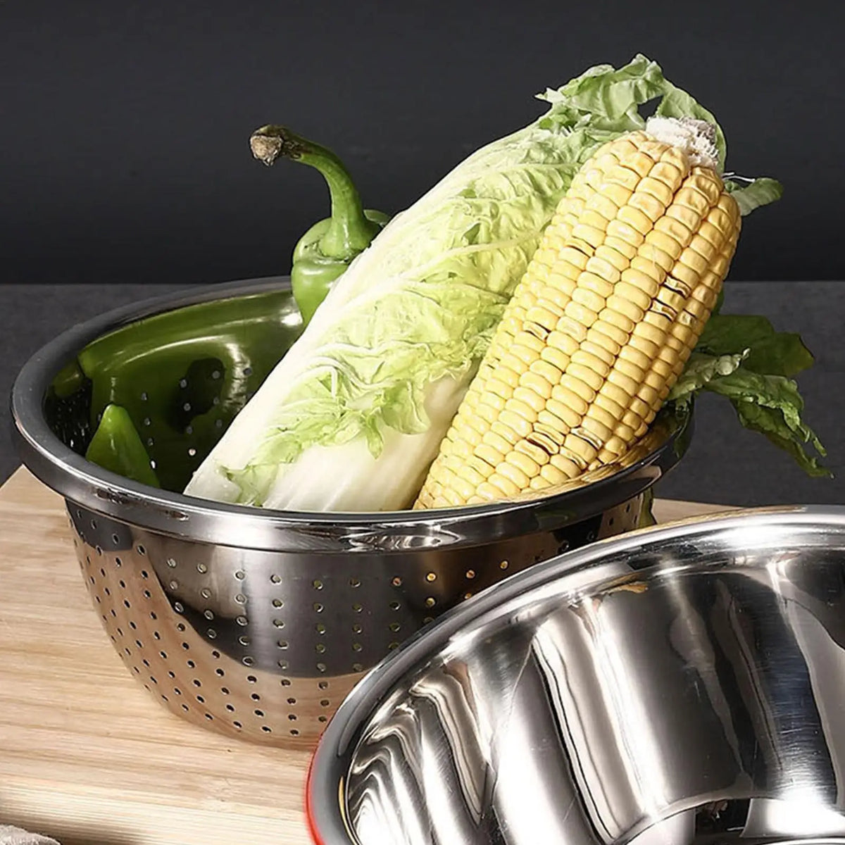 Stainless Steel Mesh Strainer Bowl & Draining Basket with Grater Mesh Strainer Bowl Qme