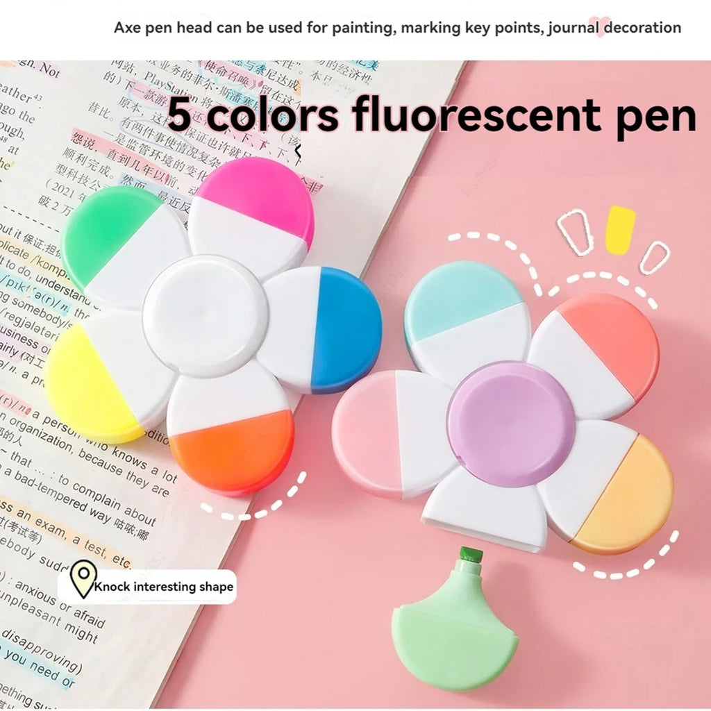 Cute Mini Rotary Highlighters – 5 Colors No Bleed | Qme Rotary Highlighter Set Qme