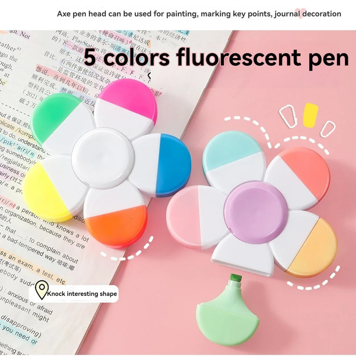 Cute Mini Rotary Highlighters – 5 Colors No Bleed | Qme Rotary Highlighter Set Qme