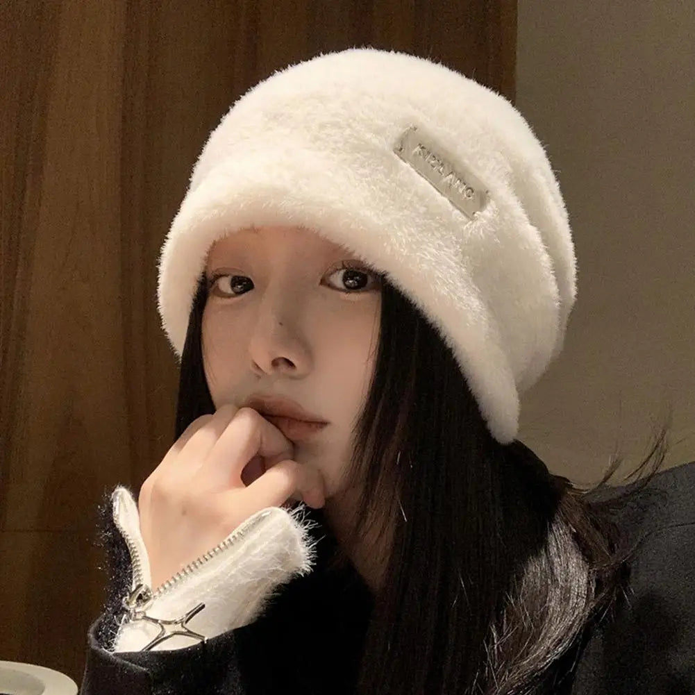 Women's Plush Fleece Baggy Beanie Hat – Warm Winter Skullcap Fleece Beanie Hat Qme