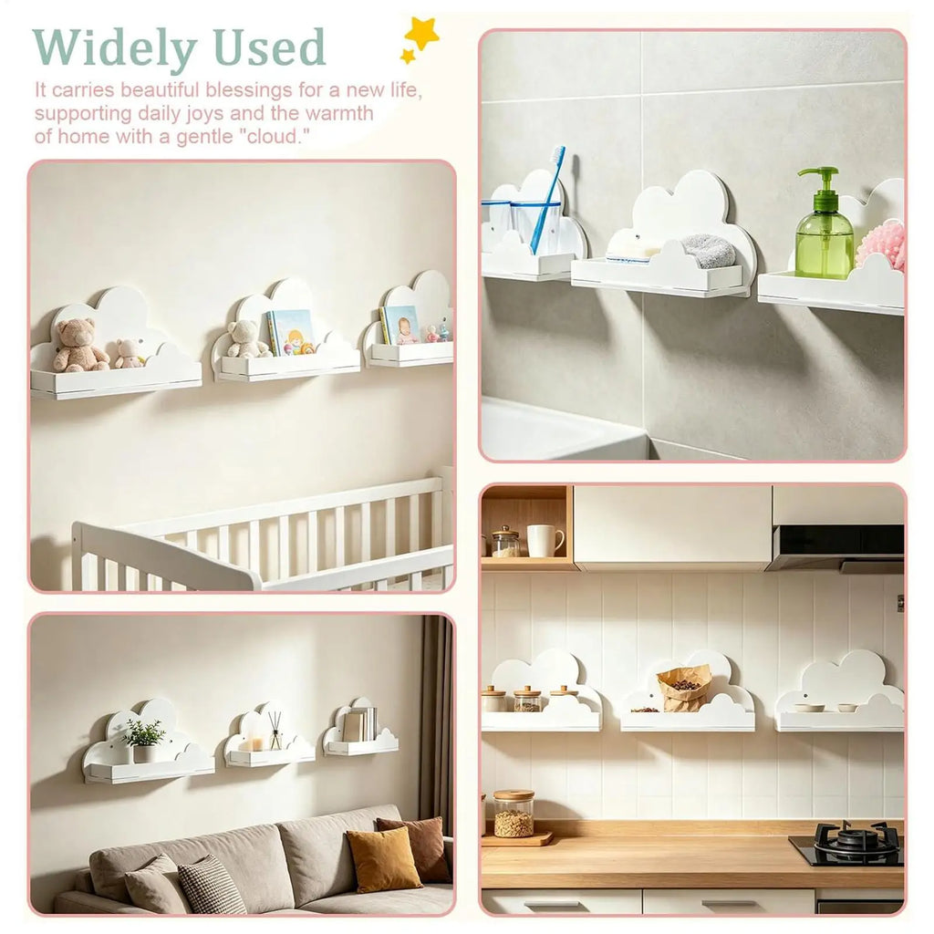 Cloud Floating Wall Shelves Set of 3 – Modern Wood Decor Floating Wall Shelf Qme