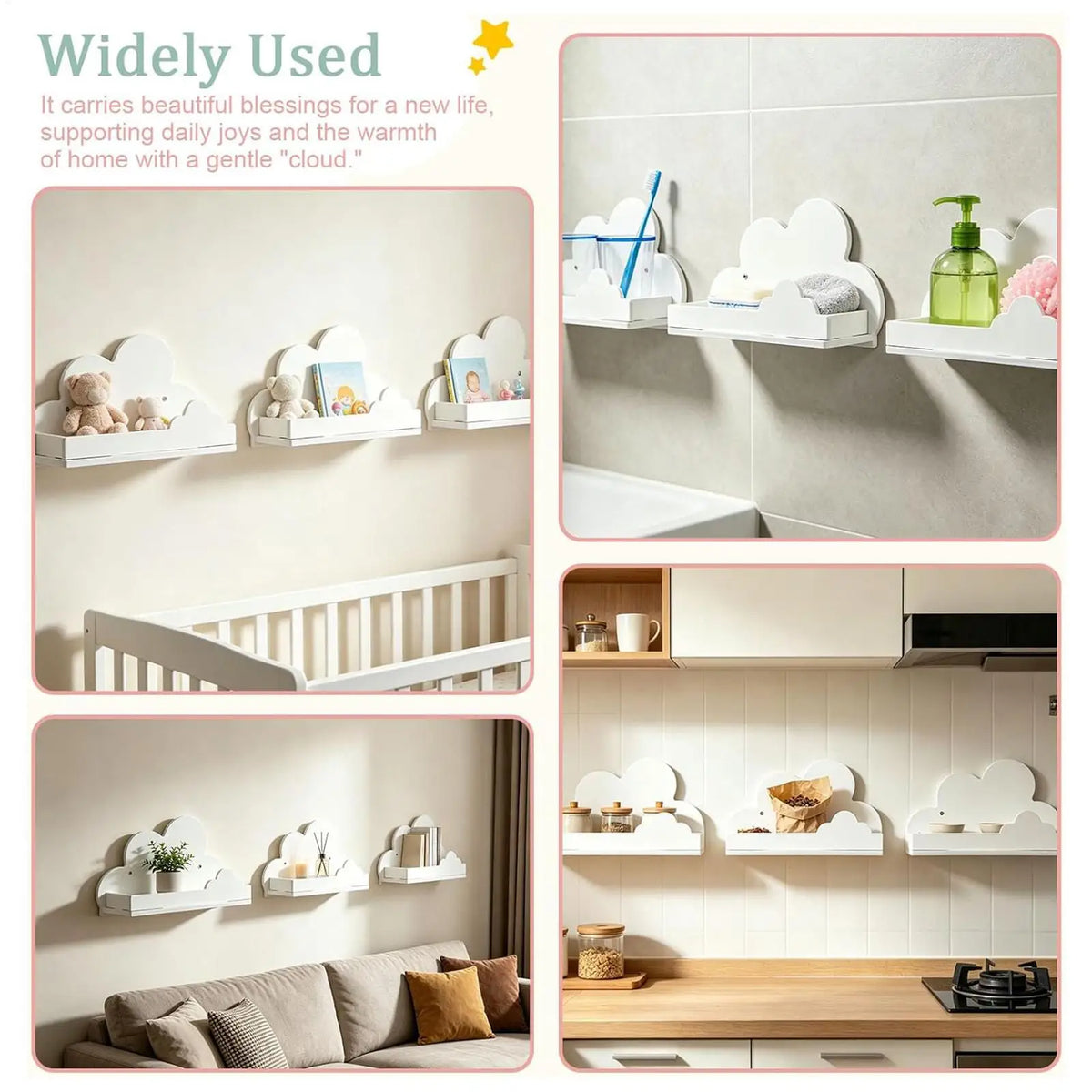 Cloud Floating Wall Shelves Set of 3 – Modern Wood Decor Floating Wall Shelf Qme