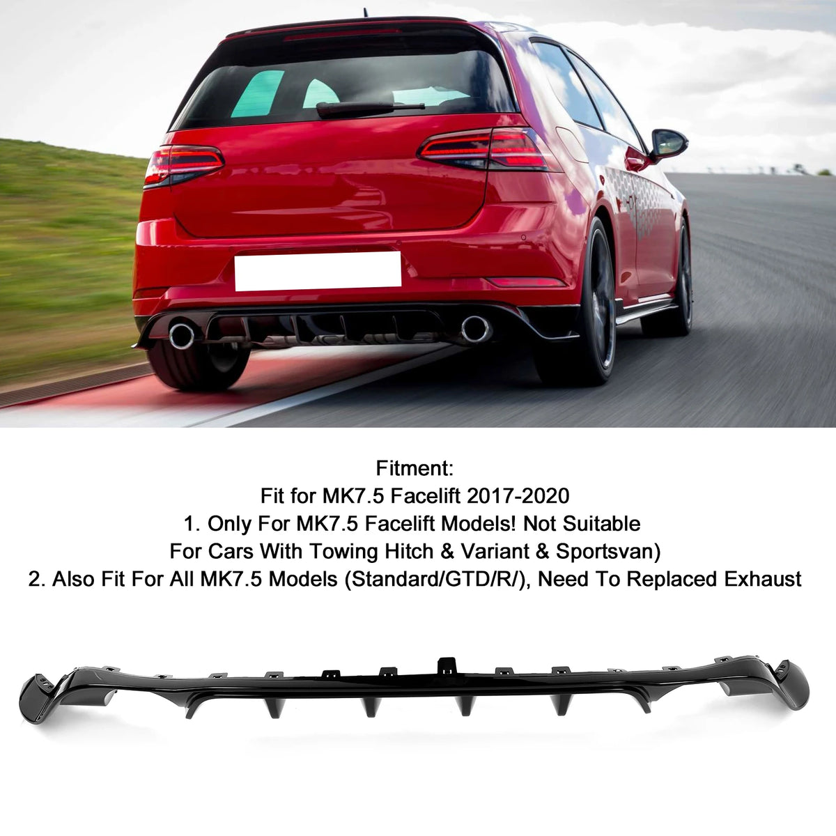 TCR Gloss Black Rear Bumper Diffuser Kit – MK7.5 2017–2020 Rear Bumper Diffuser Qst