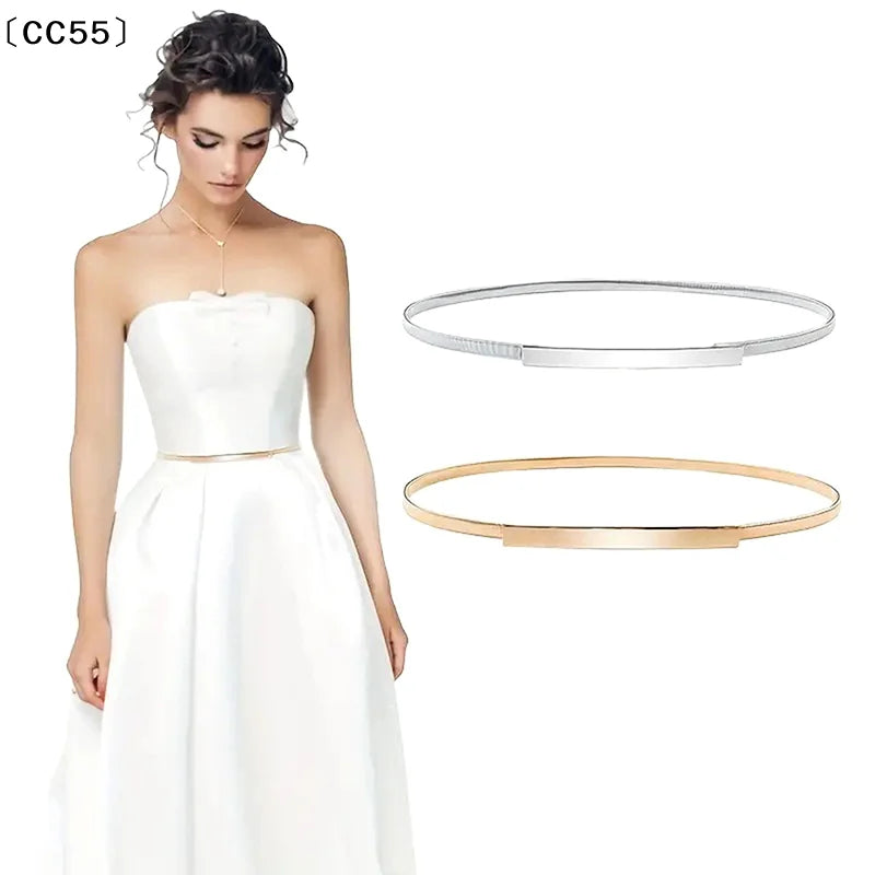 Elastic Gold Silver Metal Chain Belt for Women – Leaf Design Women's Chain Belt Qst