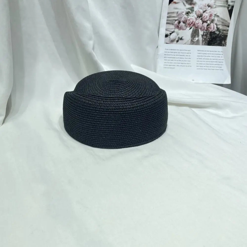Vintage Straw Pillbox Fedora Hat – Classic Beret Style Straw Fedora Hat Qme