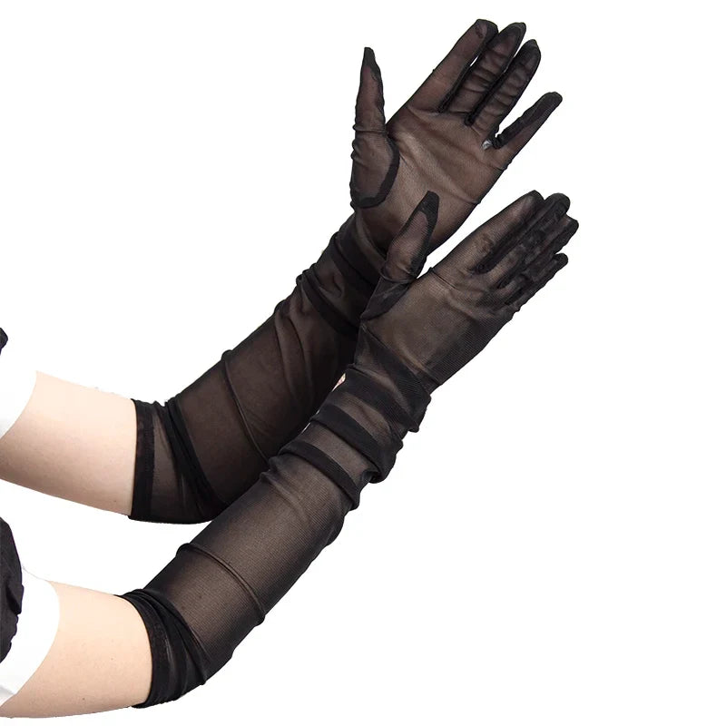 Women's Sheer Lace Long Gloves – Seamless & Stretchy, 55cm Lace Long Gloves Qme