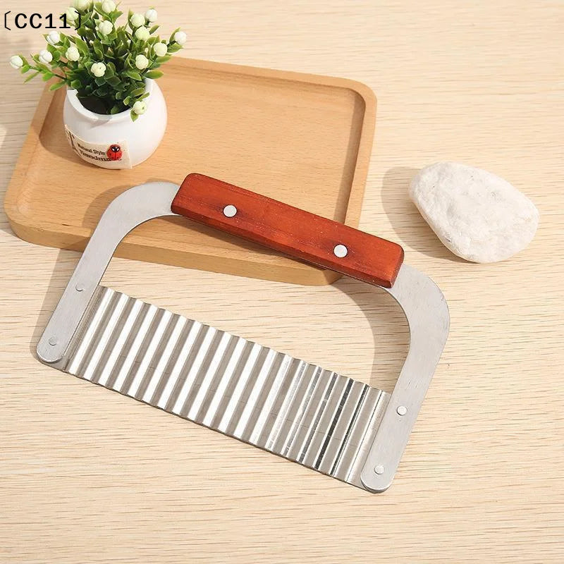 Stainless Steel Crinkle Wavy Potato & Vegetable Cutter Vegetable Crinkle Cutter Qme