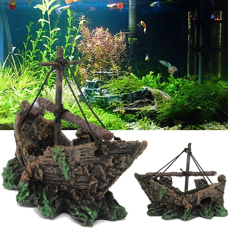 Resin Shipwreck Aquarium Ornament – Sunken Ship Fish Tank Decor Aquarium Ornament Qme