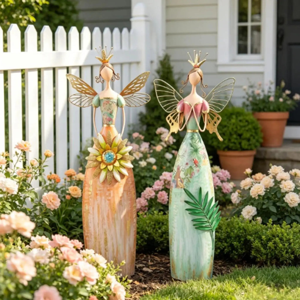 Weatherproof Metal Fairy Garden Angel Sculpture Ornament Garden Angel Sculpture Qme