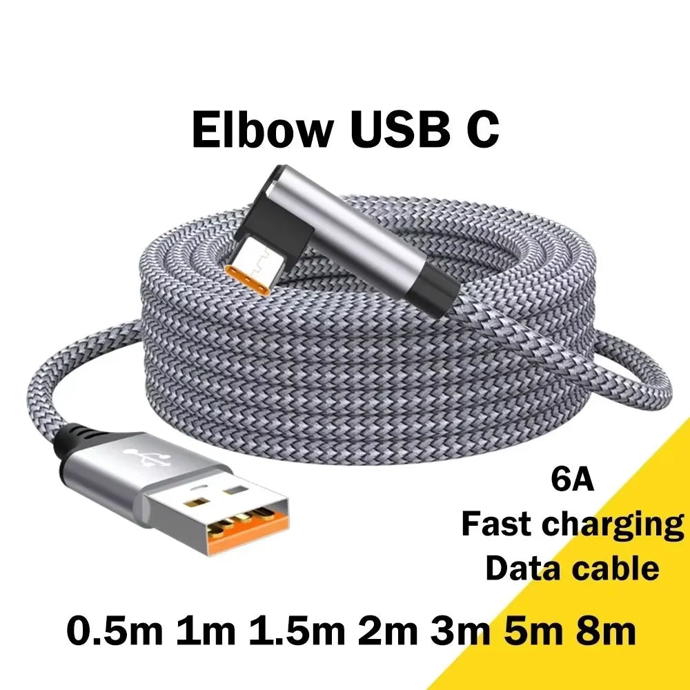USB-C 6A Super Fast Charging Cable – 90° Elbow Game Cord USB-C Charging Cable Qst